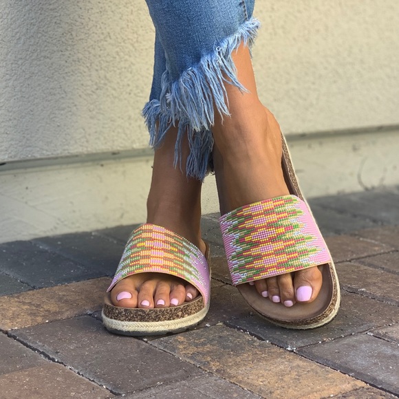 Boho Pink Rhinestone Espadrille Platform Sandal - Picture 2 of 3